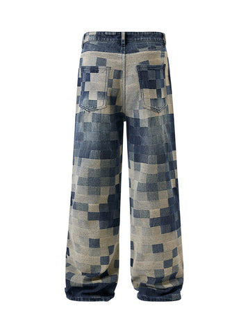 RETRO® Checkerboard Jacquard Wide Leg Jeans