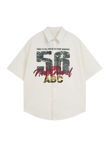 Retro Letter Print Short Sleeve Shirt