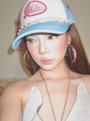 RETRO® “ALLSTAR” Pearl Drip Snapback – Green Camo, Pink & Baby Blue w/ Chain Detail