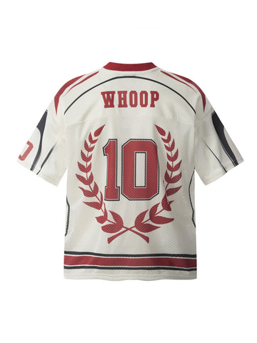 Patchwork Mesh letter Print Jersey T-Shirt