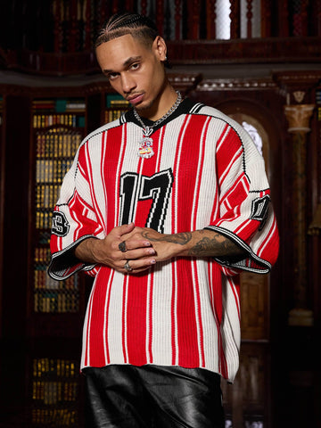 RETRO® Vintage Striped Baseball Short-sleeved Knit Sweater - 2249