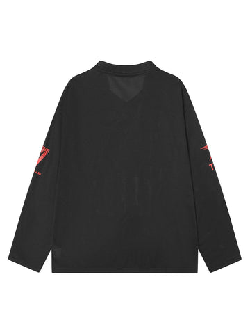 Retro Jersey Mesh Print Long Sleeve T-shirt