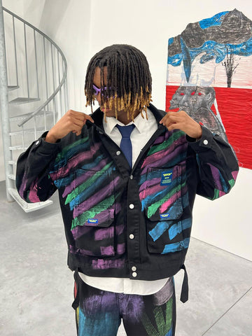 Retro World Hip-hop Hand-painted Graffiti Denim Jacket - 2010