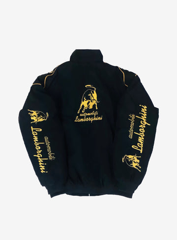 Real Retro World - RARE 90s Black F1 Embroidered Racing Jacket